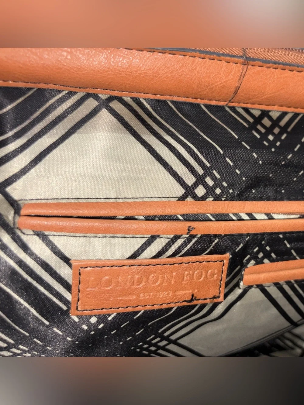 London Fog Cognac Ostrich-Texture Satchel with Gold Bead Charm